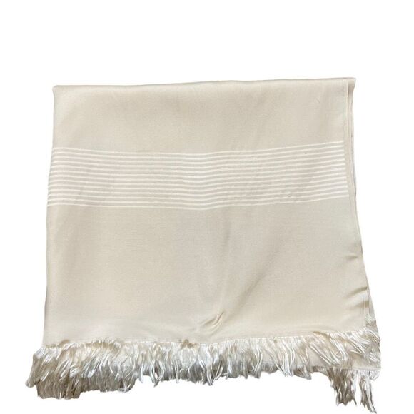 Lanvin Paris 100% Silk Ivory‎ Fringe End Scarf Appr 51”x28” - Picture 1 of 13
